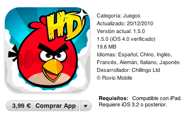 Comprar Angry Bird HD iPad