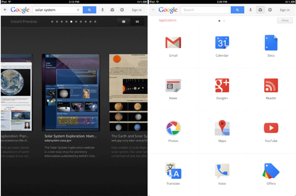 Búsqueda de Google para iPad