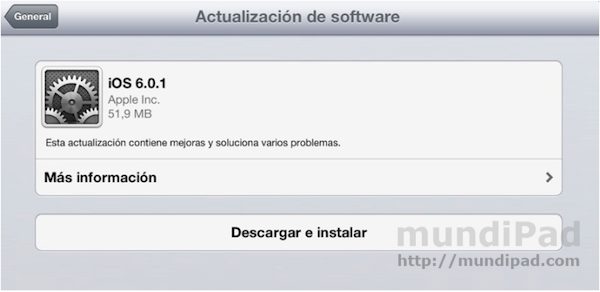 Actualización de iOS 6 a la versión 6.0.1