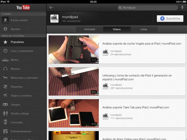 Aplicación Youtube para iPad