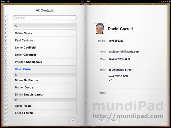 Contactos iPad